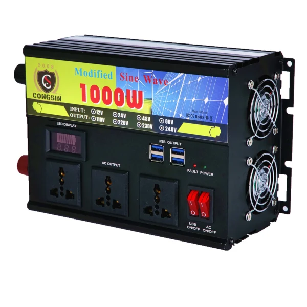 Industrial 1000W Modified Sine Wave Inverter – Congsin Unit with LED Display for Workshop Tools & Mobile Stations - Image 2