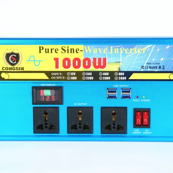 2000W Pure Sine Wave Inverter by Congsin – Wide Voltage Input (12V/24V/48V/60V), 110V AC Output for Solar Systems, Emergency Backup & OEM Projects - Image 4