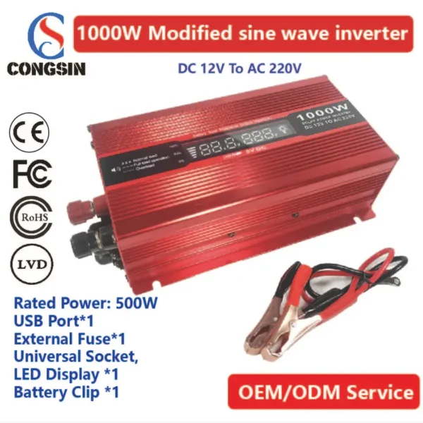 Reliable 1000W Modified Sine Wave Inverter – DC 12V to AC 110V with LED & Fuse Protection for Tools, Electronics & Backup | Congsin FieldEdge