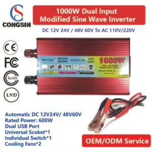 1000W New-Gen Off-Grid Inverter – Durable Build, Dual DC Input (12V–60V), AC 110V Output for Hybrid Power Applications | Congsin FieldCore