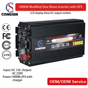 Congsin 1000W Modified Sine UPS Inverter with Integrated Charger – 12V DC to 110V AC for Home Electronics, CE Certified & OEM Ready
