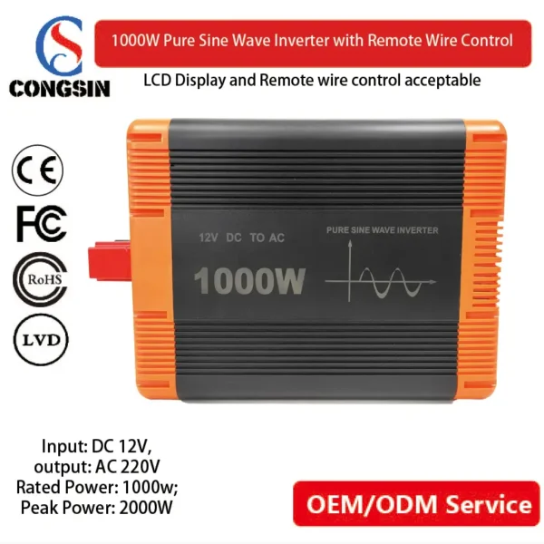 1000W Remote-Controlled Pure Sine Inverter – USB + Type-C Ports, Dual-Fan Cooling, Ideal for Cabins, Solar Kits & Mobile Power | Congsin EcoFlow
