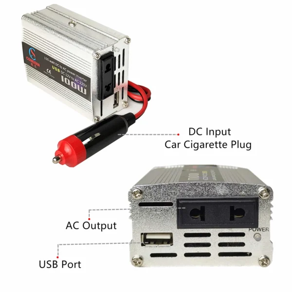 Everyday Power Made Simple – 80W Silver DC to AC Inverter for Cars, Lightweight and Ideal for Small Electronics | Congsin MiniFlow - Image 3