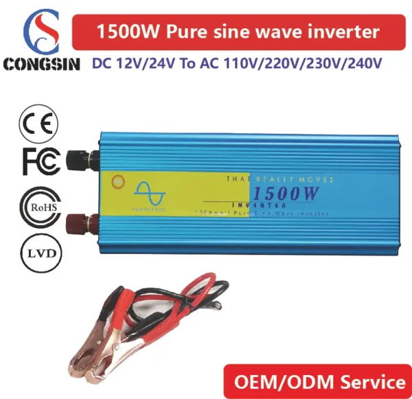 1500W Off-Grid Pure Sine Inverter by Congsin – 12V/24V/48V/60V DC to 110V AC for RVs, Backup Systems & Full-Power Solar Setups