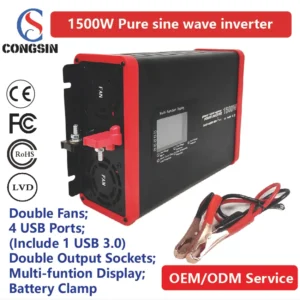1500W Smart Display Pure Sine Inverter – Congsin Dual-Tone Casing, Laptop & CPAP Safe, for Solar RVs & Emergency Power Supply