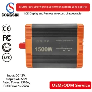 Congsin 1500W Pure Sine Inverter – Remote Wire Control, USB/Type-C Output & Twin Cooling Fans for Solar Backup & Mobile Energy Systems