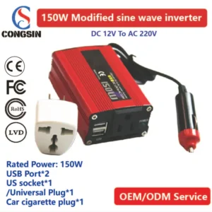 150W Off-Grid DC to AC Car Inverter with Battery Clip – 12V Input to 110V Output for Outdoor Tools & Light AC Devices | Congsin FieldMate