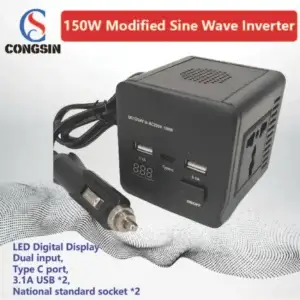 Power Up Anywhere with This 150W Dual Input Car Inverter – Lightweight, Type-C Enabled, DC 12V/24V to AC 110V | Congsin TravelMate