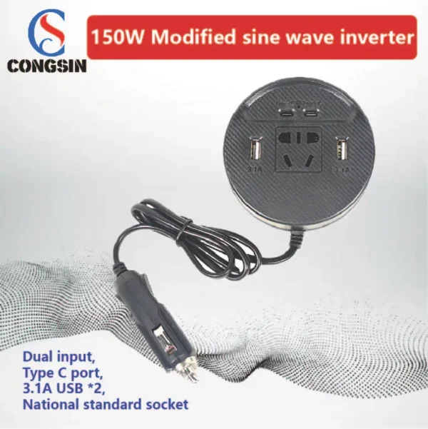 Stay Charged on the Move – 150W Ultra Compact Modified Sine Wave Inverter, 12V/24V DC to 110V AC for Vans & Vehicles | Congsin MobileEdge