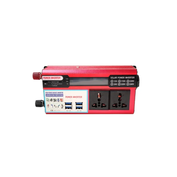 500W Red Modified Sine Wave Car Inverter – LCD Display + 4 USB Ports, 12V to AC 110V for Solar & Vehicle Device Charging | Congsin ChargeMaster - Image 2