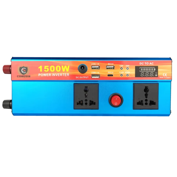 1500W Blue Modified Sine Inverter with LED Screen & 4-Port USB Power – Ideal for Off-Grid Workstations | Congsin VoltStation - Image 2