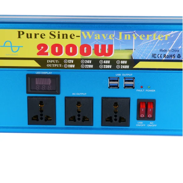 2000W Heavy-Duty Pure Sine Inverter – Congsin Multi-Voltage DC Input to 110V AC for Solar Backup & Mobile Workstations - Image 5