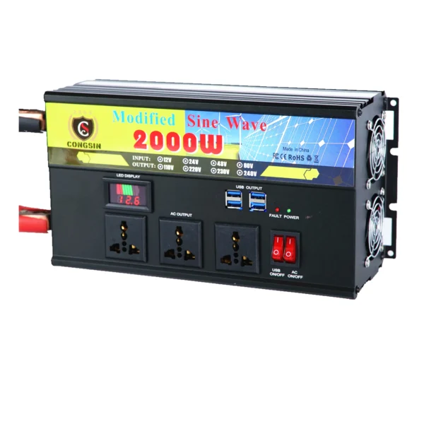 Congsin 2000W Modified Sine Wave Inverter – LED Display, Built for Continuous Loads in Vehicle-Mounted & Off-Grid Jobsite Power - Image 3
