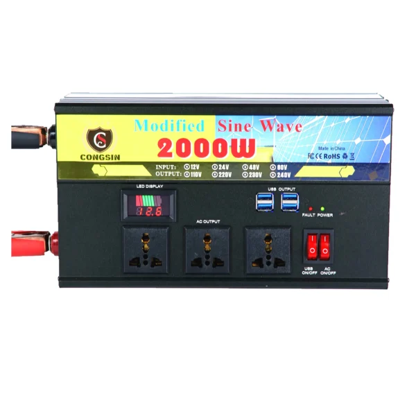 Congsin 2000W Modified Sine Wave Inverter – LED Display, Built for Continuous Loads in Vehicle-Mounted & Off-Grid Jobsite Power - Image 2