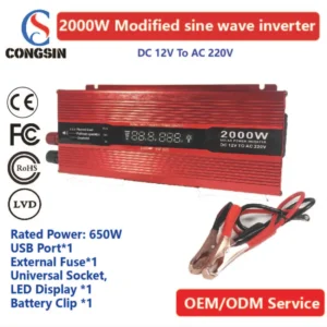 2000W DC 12V to AC 110V Inverter – Congsin Off-Grid Power Unit with LED Display, External Fuse & 850W Continuous Output