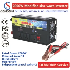 Congsin 2000W Modified Sine Wave Inverter – LED Display, Built for Continuous Loads in Vehicle-Mounted & Off-Grid Jobsite Power