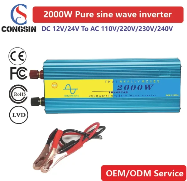 2000W Heavy-Duty Pure Sine Inverter – Congsin Multi-Voltage DC Input to 110V AC for Solar Backup & Mobile Workstations
