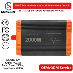 Stable 2000W Pure Sine Inverter with USB-C & Remote Switch – Congsin High-Efficiency 12V to 110V for RVs, Solar Homes & Off-Grid Backup