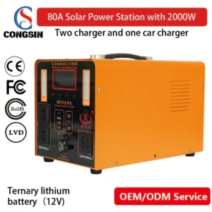 Congsin 2000W Portable Solar Station – 80A 12V Battery with Clean Sine Wave Power for Emergency, RV & Outdoor Energy Needs