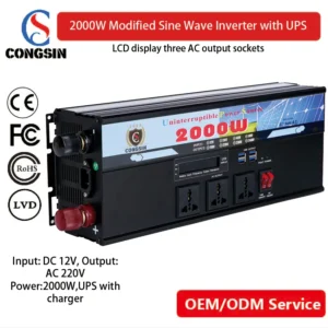 Congsin 2000W UPS Inverter – Built-in Charger, 12V to 110V AC Conversion for Off-Grid Homes & Small Business Power | CE & OEM Certified