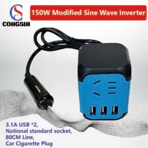 Custom Look, Reliable Power – 150W Car Inverter with 80cm Cable, Dual DC Input, AC 110V Output for Everyday Driving | Congsin ColorFlex