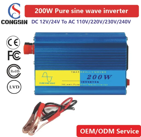 Beginner-Friendly 200W Pure Sine Wave Inverter – Congsin 12V DC Input to 110V AC for Off-Grid Cabins & Energy-Efficient Devices