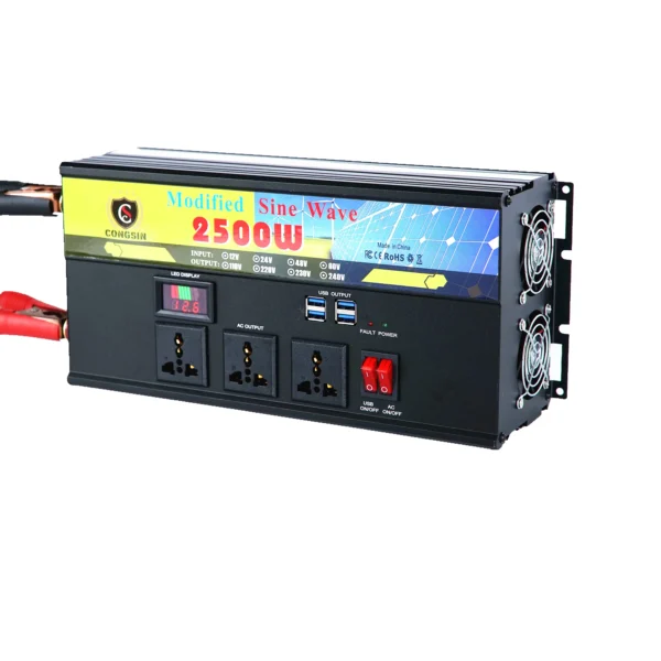 2500W Field-Grade Power Inverter by Congsin – Modified Sine Wave, LED Screen, DC to AC 110V for Solar & High-Output Battery Systems - Image 3