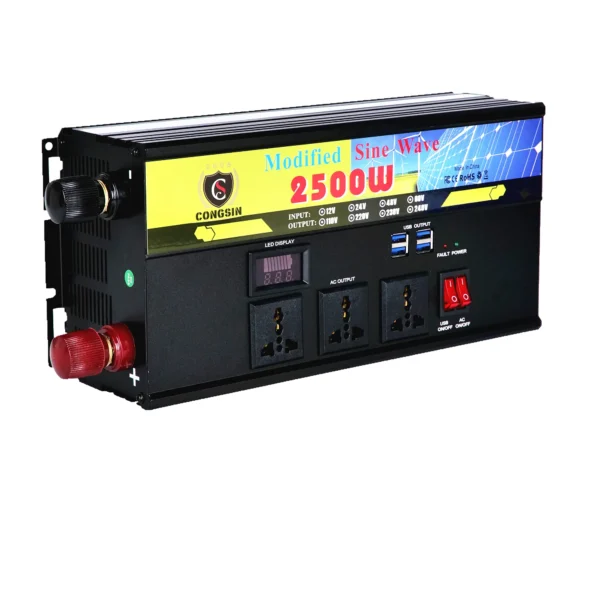 2500W Field-Grade Power Inverter by Congsin – Modified Sine Wave, LED Screen, DC to AC 110V for Solar & High-Output Battery Systems - Image 4