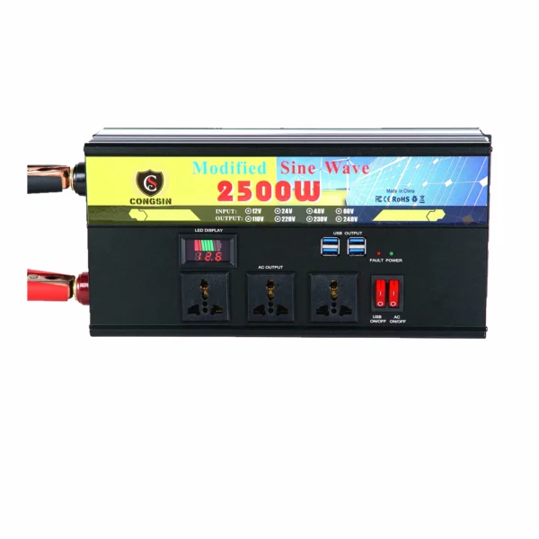 2500W Field-Grade Power Inverter by Congsin – Modified Sine Wave, LED Screen, DC to AC 110V for Solar & High-Output Battery Systems - Image 2