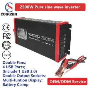 Congsin 2500W Pure Sine Wave Inverter – Rugged Housing, Smart LCD, High Surge Output for Off-Grid Cabins & Sensitive Electronics