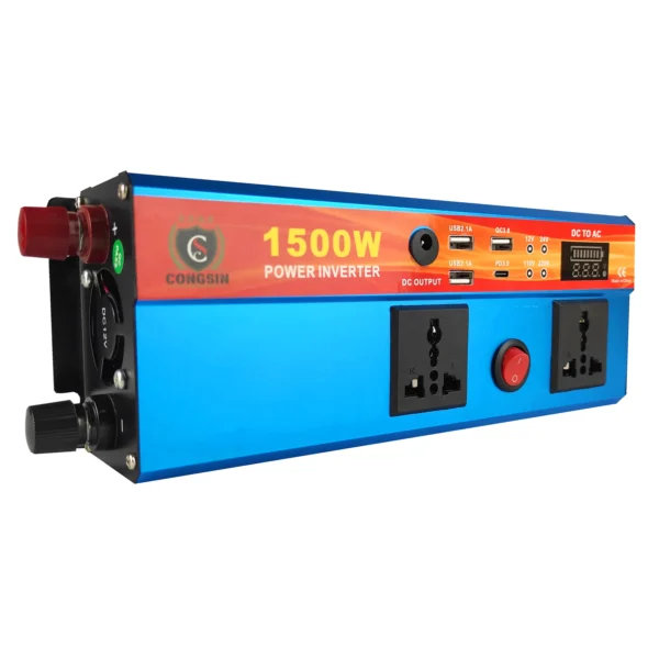 1500W Blue Modified Sine Inverter with LED Screen & 4-Port USB Power – Ideal for Off-Grid Workstations | Congsin VoltStation - Image 3