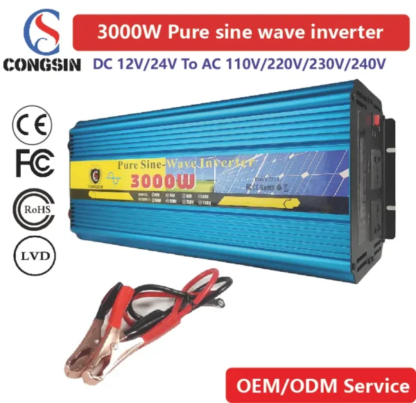 3000W Full-Power Pure Sine Inverter – Multi-Voltage DC to AC 110V for Field Work, Commercial Solar & Off-Grid Backup | Congsin