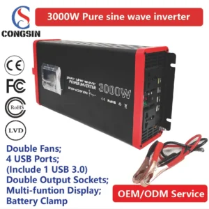3000W Full-Power Pure Sine Inverter with Multifunction Display & Dual AC Outlets – Ideal for RVs, Solar Systems & Emergency Backup | Congsin GridSafe