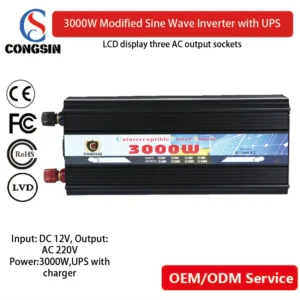 Congsin 3000W Modified Sine Wave UPS Inverter – 12V DC to 110V AC with Charger for RVs, Home Emergency & Solar Backup (CE & OEM Ready)