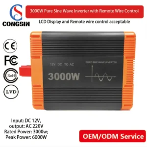 Congsin 3000W Pure Sine Wave Inverter – USB-C, Remote Switch, Dual Fans for Off-Grid Energy Systems, RV Power & Home Backup