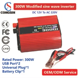 Rugged 300W DC 12V to 110V Car Inverter – Battery Clip Power for Lights, Tools & Mobile Workstations | Congsin OffGrid Pro