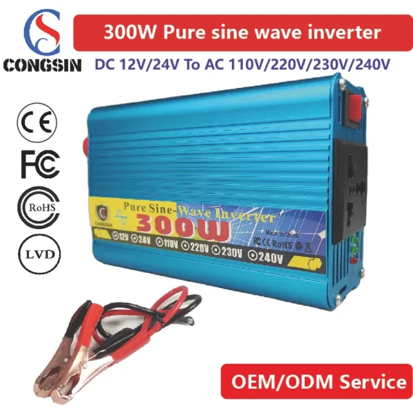 300W Pure Sine Wave Inverter – Compact DC to AC Power for Cars, Camping and Emergency Backup