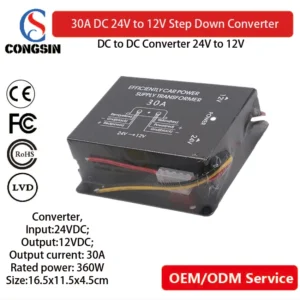 Heavy-Duty 30A 360W DC-DC Buck Converter – 24V to 12V Voltage Regulator for Solar & Vehicle Power Systems