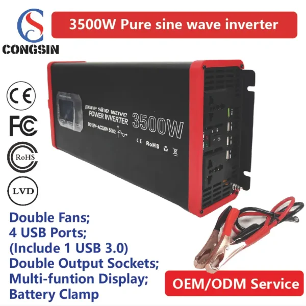 3500W Peak Pure Sine Inverter – LCD Display & Stable DC to AC 110V Output for High-Demand Appliances & Solar Backup | Congsin PowerDrive