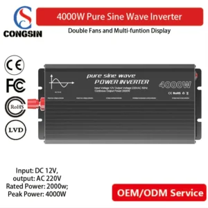 Congsin 4000W Pure Sine Wave Inverter – 12V DC to 110V AC with USB 3.0 & Dual Cooling Fans for RVs, Cabins & Home Backup Power