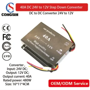 Congsin 40A 24V to 12V DC Converter – High-Efficiency Step-Down Module for Auto, Marine & Off-Grid Power