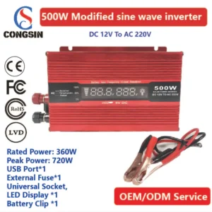 500W Off-Grid Car Power Inverter – DC 12V to 110V with LED Display & External Fuse for Home & Vehicle Emergency Use | Congsin SafeCore