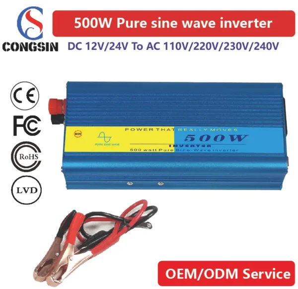 Congsin 500W Pure Sine Wave Inverter – 12V/24V/48V/60V DC to 110V AC with High Efficiency for Off-Grid Homes & OEM Solar Systems