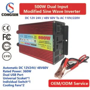 500W Dual Input Modified Sine Wave Inverter – New Ventilation Casing, 12V–60V DC to 110V AC for RV & Energy Storage Use | Congsin AirFlow Series