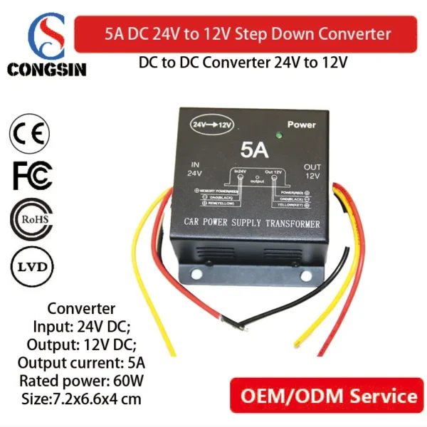 5A 24V to 12V Step-Down Converter – 60W Power Module with Dual Fans for Automotive & Solar Applications