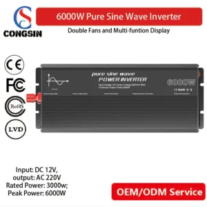 6000W High-Capacity Pure Sine Wave Inverter – Congsin 12V to 110V with USB 3.0 & Dual Fans for Whole-Home & Off-Grid Applications