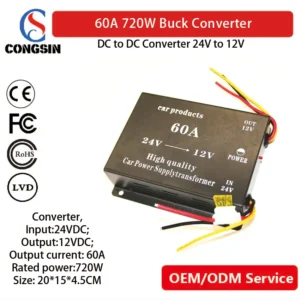 Congsin 60A Voltage Buck Regulator – Compact 24V to 12V Power Supply for RVs, Boats, and Solar Systems