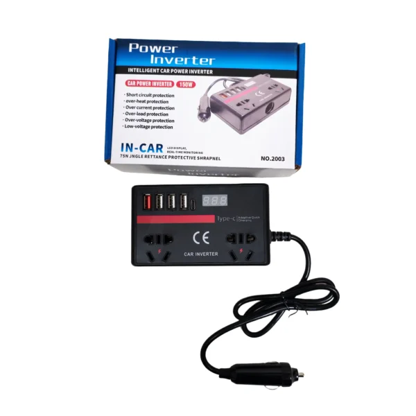 Sleek 150W Travel Inverter for Cars – Dual DC Input, Black Finish with LED Voltage Display, Converts to AC 110V | Congsin UrbanDrive - Image 2