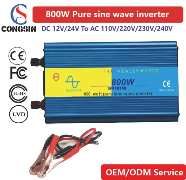 800W Pure Sine Inverter with Multi-Voltage Input (12V/24V/48V/60V) – Congsin 110V AC Output for Mobile Solar & Backup Use