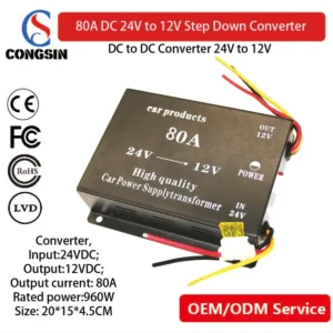 Heavy-Duty 80A Buck Converter – Stable 12V Output from 24V Input for Trucks, RVs & Solar Panels | Congsin